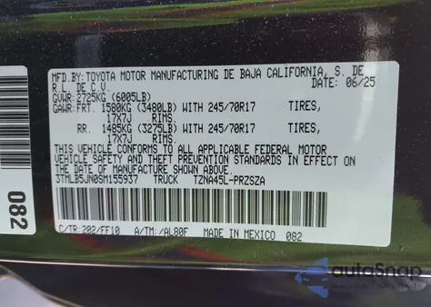 2025 Toyota Tacoma Sr5 z USA, uszkodzony, nr VIN 3TMLB5JN0SM155937